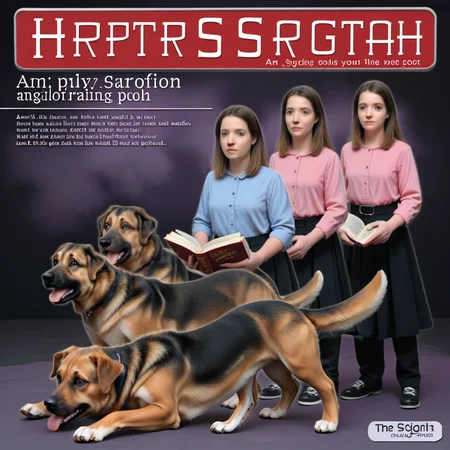 <lora:Animorph_-_pony:1> animorph, girl, morph, dog, left to right transformation, multiple people, 5 stage transformation, gradual transformation, book cover