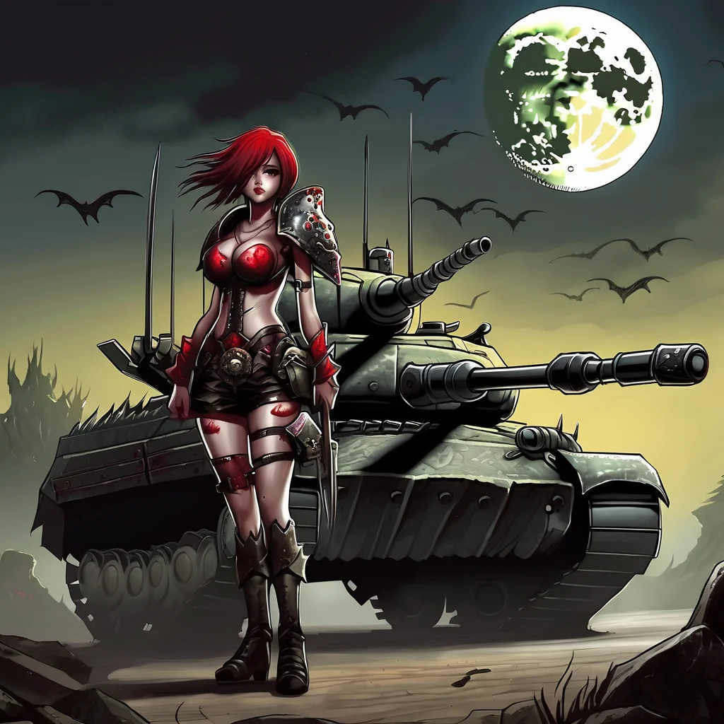 moon,girl,tank,bloodrain,monster army,(horror),armor