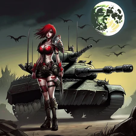 moon,girl,tank,bloodrain,monster army,(horror),armor