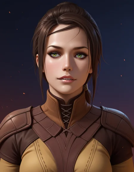 Masterpiece, high-res, 2k, best quality, 2.5d, realistic, 1 girl, bastila shan <lora:bastila_shan_illus-000034:1> Biting lower lip deeply