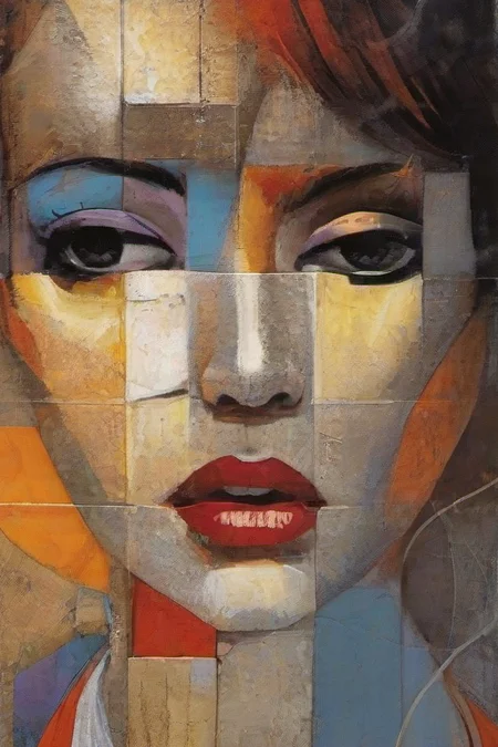 by Richard Burlet,(ajar, artstyle-cubist but extremely beautiful:1.4),(intricate details, masterpiece, best quality:1.4),in the style of nicola samori,
Comic book art,comic art,graphic novel illustration,looking at viewer,
