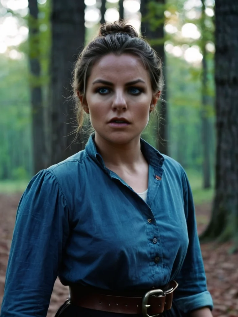 <lora:SDXL_AbigailMarstonV1:1.2>, AbigailMarston, with blue eyes and dark brown hair tied in a bun, wearing a blue blouse, a worn-looking black belt, a dark blue long skirt, and black boots, <lora:skin_4:0.3>, <lora:SDXL_DetailedEyes_V3:1>, <lora:Perfect Hands:0.7>, <lora:add-detail-xl:1>, <lora:SDXL_more_details:1>, <lora:SDXL_extremely_detailed:1> ,
frown, frustrated, medium shot, (masterpiece, high resolution, Technicolor filmstill:1.3), the most hauntingly chocolate-box woman, (piercing gaze:1.2), (dark allure:1.1), on all fours in a formidable forest at early morning, casting eerie shadows, (intense expression:1.1), (whispers of the night:1.2), reaching out like skeletal fingers, (alarming atmosphere:1.2), (alarming presence:1.1), shot on a 35mm Arriflex camera with an Angenieux 25-250mm f/3.2 lens, adding a cinematic quality to the haunting scene, a captivating blend of beauty and darkness in a Technicolor filmstill that evokes an ethereal sense of otherworldly enchantment, perfect eyes