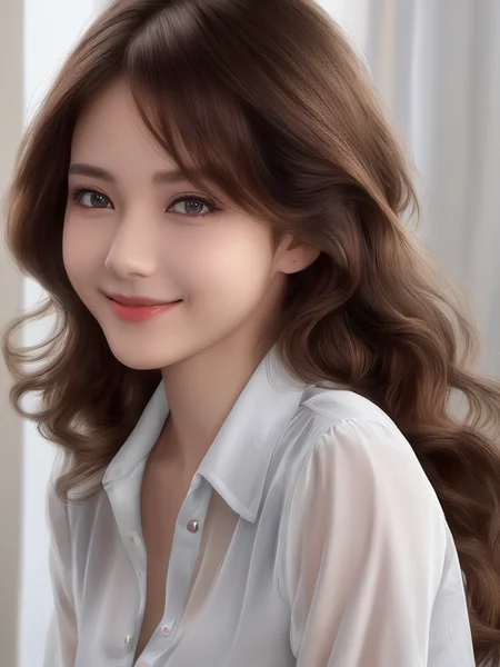 masterpiece, best quality, photorealistic, raw photo, 1girl, long hair, medium breast, collared blouse, light smile, detailed skin, pore, low key