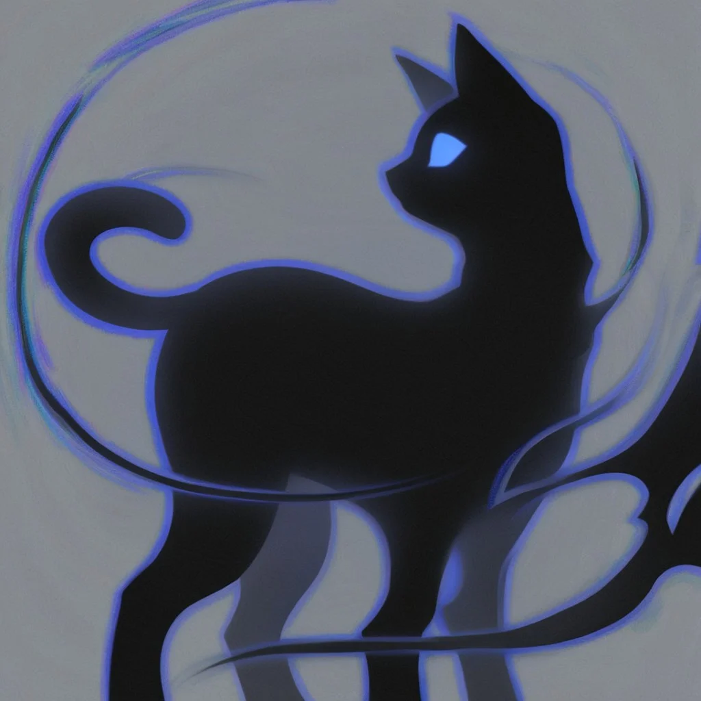 shadow_cat, black cat, silhouette, shadow energy, blue sclera, no pupils, profile, standing, solo, white background