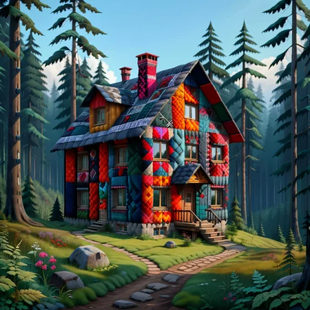 house in the woods, dark colors, beautiful scenery, ptchkrawk <lora:ptchkrawk:1>