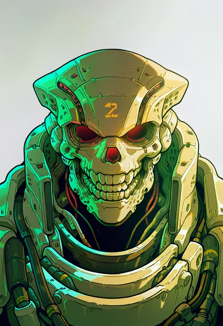 <lora:HeavyTechILXL:1> h3avyt3ch,
solo, cable, no humans, robot, red eyes, glowing, white background, mecha, simple background, glowing eyes, portrait, upper body, teeth, masterpiece, best quality, amazing quality, intricate detail, highly detailed, absurdres, very aesthetic, dynamic lighting, detailed background, scenery, (volumetric lighting)