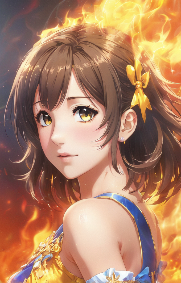 masterpiece,best quality,<lora:tbh60-sdxl:0.75>,burning skull portrait of idolmaster cinderella girls,