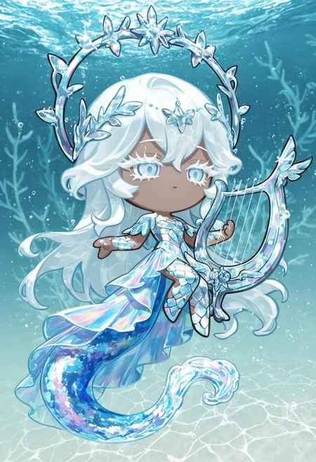 masterpiece,best quality,amazing quality,
colored eyelashes,white eyelashes,
shimmering pearl scales,flowing white hair,iridescent tail,harp-themed accessories,mystical pose,solo,full body,underwater background,(ocean theme:1.1),(mythical theme:1.1),harp with pearl-encrusted frame,strings that shoot energy blasts,ocean-inspired armor,delicate features,ethereal voice,playing the harp with a bow that doubles as a sword,
crk1styl111,<lora:lycoris:1>,(chibi:1.4),