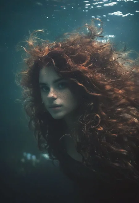 fmb Split Diopter style, Closeup Portrait underwater In deep sea, A busty adult brunette blushed lightly Smiling pureerosface_v1 Mermaid with Long DARK fishtail, thin face, Freckles, infront of a giant Anglerfish, Overgrown, mystic, ethereal, darkness, 
atmospheric haze, Film grain, cinematic film still, shallow depth of field, highly detailed, high budget, cinemascope, moody, epic, OverallDetail, 2000s vintage RAW photo, photorealistic, candid camera, color graded cinematic, eye catchlights, atmospheric lighting, imperfections, natural, shallow dof