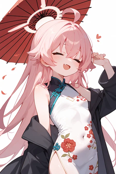 (score_9,score_8_up,score_7_up),<lora:hoshino (blue archive)-v1:1>,hoshino (blue archive),1girl,umbrella,solo,china dress,pink hair,chinese clothes,halo,long hair,ahoge,fang,closed eyes,dress,oil-paper umbrella,holding umbrella,holding,jacket,smile,blush,hair between eyes,white background,open mouth,skin fang,simple background,bangs,floral print,sleeveless,very long hair,small breasts,black jacket,white dress,alternate costume,sleeveless dress,
good feet,anime,NSFW,expressive,amazing quality,ultra hd 32k,