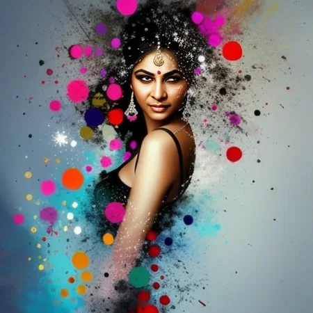 Beautiful indian woman, highly detailed, bright colored graffiti, in the style of dispersion