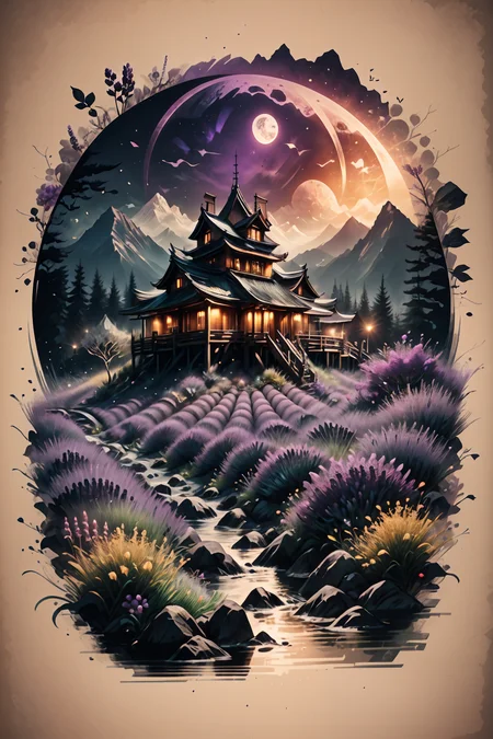 <lora:Calligraphy-ink-style-darquelilly-v1:1> calligraphyinkstyle, a lavender field with lupins, harmonic fusion, volumetric lighting, night time, moonlight, black background, <lora:dAIversity-LoRAtest-Photoreal-SD15-01:0.7>,, detail colour is purple, yellow zirkons <lora:Crystals:0.7> crystalz