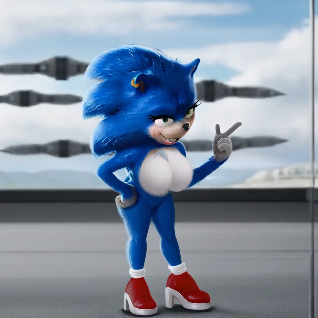 animal ears, Sonic, white socks, blue hedgehog, earring, eyeshadow, female anthro, red shoes, white gloves, green eyes, choker