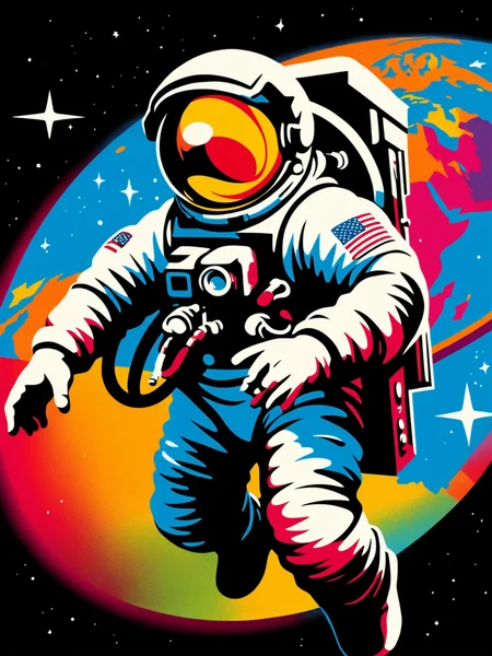 mad-stncl, astronaut in orbit of earth, <lora:Stencil_Art_SDXL:0.6>, (masterpiece:1.2), best quality