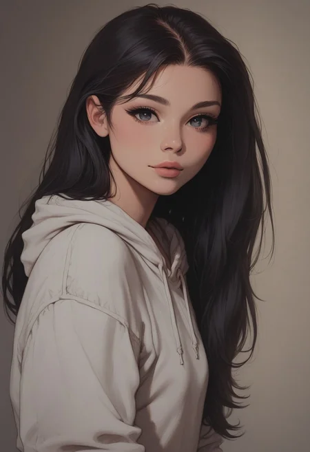 (Score_9_up, Score_8_up, Score_7_up, Masterpiece, Best_Quality, Highest_Resolution, (Skindentation), Extremely_Detailed, Detailed_eyes, Depth_of_field, 4k, Absurdres background),
Sexy woman, Younger face, Detailed iris, Detailed eyes, Soft skin, Long erotic and lustful hair, Cute cropped hoodie, Sexy skin, Detailed sleeves, Loose cropped hoodie, Dominant expression on her face, glossy lips, Detailed hair strands , Straight long hair, Thoughtful