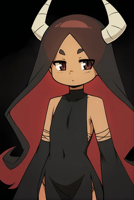 Score_9, Score_8_up, score_7_up, score_6_up, 1girl, solo, flat chest, 1maou1, black dress, detached sleeves, looking at viewer, black background, cowboy shot, by <atryl><lora:EMS-388917-EMS:0.800000>, <lora:EMS-322220-EMS:0.800000>