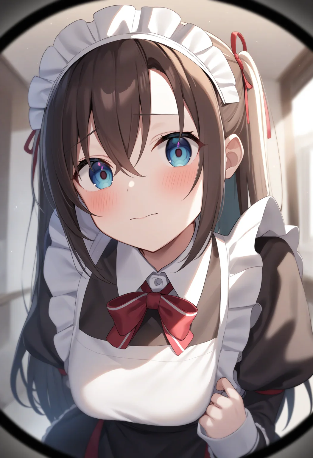 1girl,sincos, ningen mame, toosaka asagi,solo,medium breasts,20yo,maid,maid headdress,
peephole,fisheye lens,<lora:peephole_XL_v1:0.8>
from behind, upper body, looking at viewer, brown hair, gray eyes,full face blush, principal's office, closed mouth, half updo hair,,
best quality, very aesthetic, absurdres