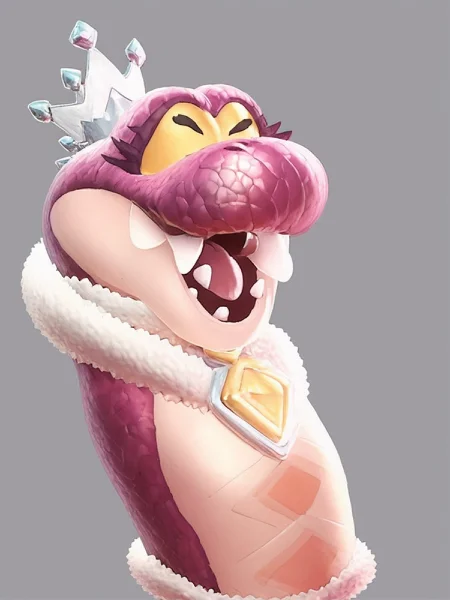 source_furry,
score_8,
score_6.
score_7,
3D,
<1girl:1.5>,
<solo:1.5>,
<simple background:1.5>,
<white background:1.5>,
queen_hisstocrat, pink_snake, no humans, grey background, solo, crown, fangs, open mouth, closed eyes, simple background, pokemon (creature), fur trim, tongue, smile,
<lora:Queen_Hisstocrat-PonySDXL:1> queen_hisstocrat,
<lora:Pony_DetailV2.0:1>,, standing,
dancing,
waving hands,