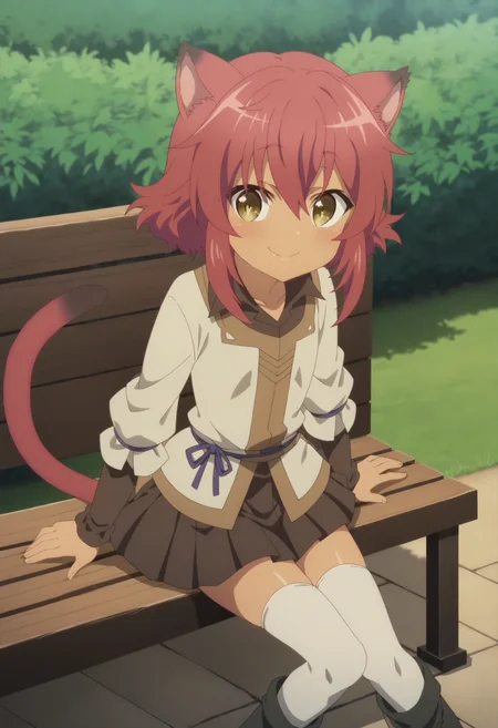 score_9, score_8_up, score_7_up, score_6_up, score_5_up, score_4_up , anime coloring ,BREAK source_anime, anime,screencap,
1girl, solo, choujinroux, layered sleeves, shirt, cat girl, skirt, white thighhighs, boots, <lora:PonyXL Choujin Roux V1:1>
outdoors, park, (sunny day), sitting on bench,
smile, looking at viewer,