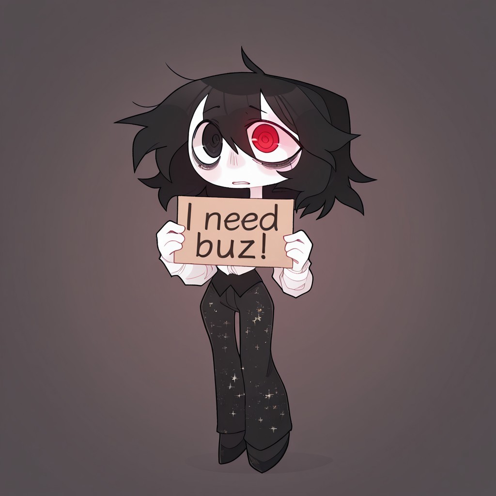 masterpiece, best quality, newest, absurdres, highres, (heterochromia, ringed eyes, black eyes, red eyes), glowing eyes, shirt, solo, white shirt, white skin tone, full body, Black Tuxedo, star print pattern, sinnerpen, tired eyes, black hair, floating in the air, 1male, need_buzz, holding sign,