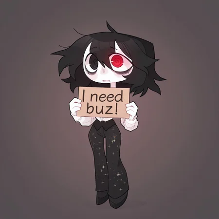 masterpiece, best quality, newest, absurdres, highres, (heterochromia, ringed eyes, black eyes, red eyes), glowing eyes, shirt, solo, white shirt, white skin tone, full body, Black Tuxedo, star print pattern, sinnerpen, tired eyes, black hair, floating in the air, 1male, need_buzz, holding sign,