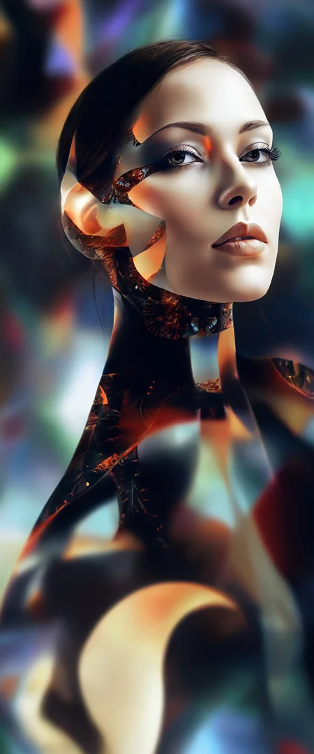 cyborg, woman, kaleidoscope, fractal <lora:sd_xl_offset_example-lora_1.0:-0.35> <lora:Projext_X2:-1.2> <lora:Astigmatism_-0.5b:-0.5>