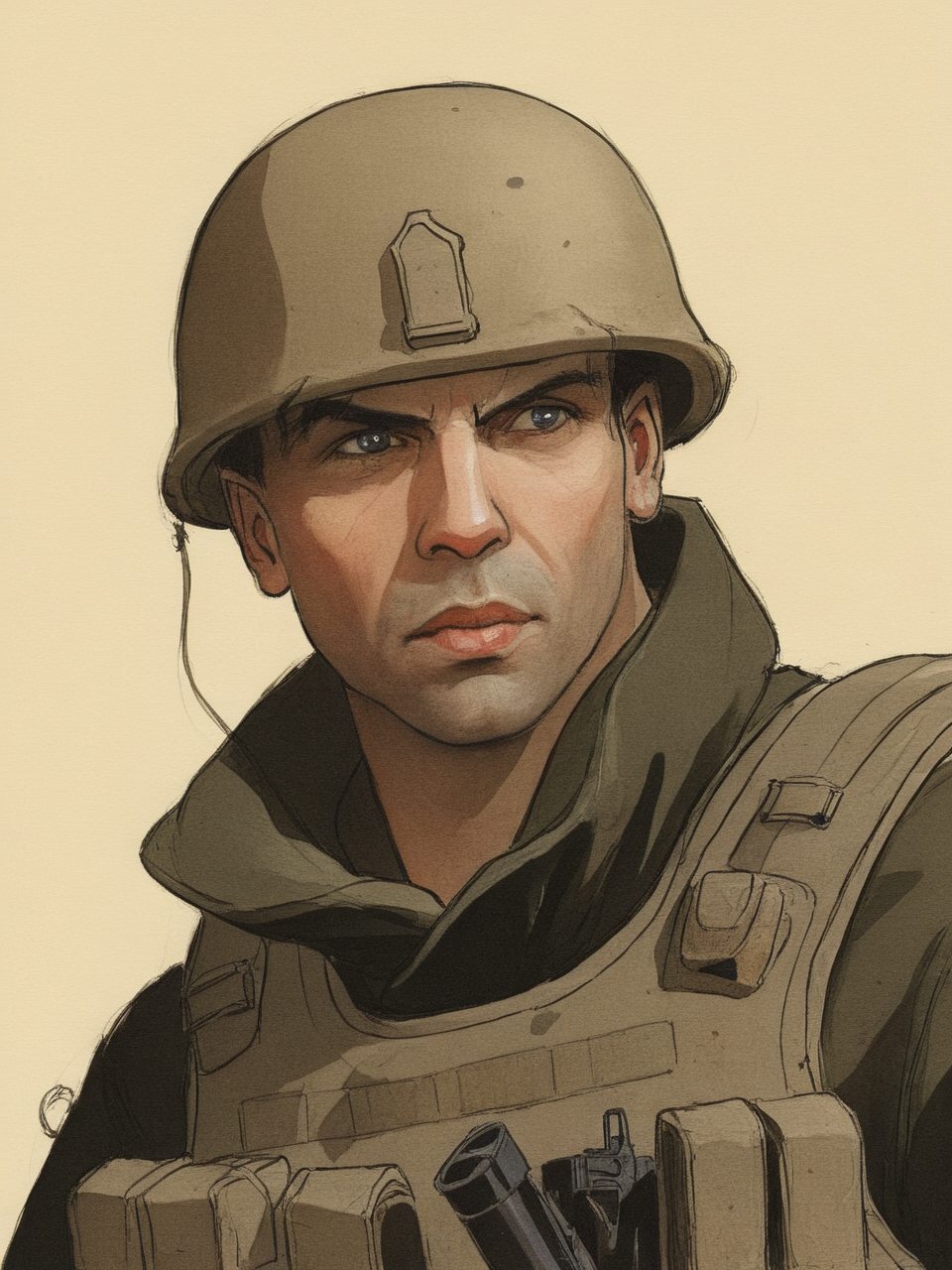 modern soldier, illustration by Jean-Pierre Gibrat <lora:byJeanPierreGibratXL:1>