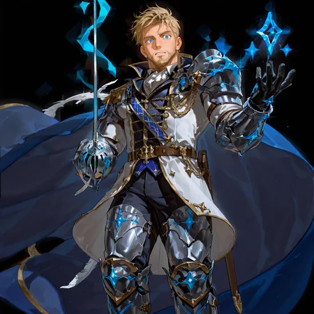 <lora:Fraise__Alchemist_Code-000004:.75>, tagatamefraise, 1boy, blonde, short hair, blue eyes, solo, male focus, manly, mature male, coat, ascot, aiguillette, collared shirt, sash, armor, gloves, pants, boots, holding rapier,
(very short hair, beard, bara, mature, facial hair, stubble, beard, full beard, sideburn, beard, a lot of beard, ), facial hair,male focus, muscular male, muscular male, bara, mature,  bara, mature, aixiwuganda_(20222192), very awa, masterpiece, best quality, absurdres, newest, perfect quality, detailed background, intricate details,
<lora:slider_Body Type_alpha1.0_rank4_noxattn_last:3><lora:Anime Summer Days 2 Style SDXL_LoRA_Pony Diffusion V6 XL:.6><lora:slider_cfg_scale_boost:.7><lora:Artist6p:.55>, Artist6p, Artist04p,<lora:slider_il_brightness_slider_d1:-1><lora:slider_il_contrast_slider_d1:-1><lora:slider_DarkSlider1.2_alpha1.0_rank16_full_300steps:-.6>