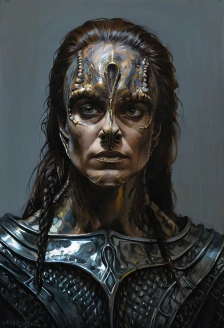 (a female c4rd45514n alien, forehead crest, grey skin, ridges, scales), approaching perfection, dynamic, moody, darkness, shadows, dark, sinister, pitch black, highly detailed, black ancient rusty knight armor, digital painting, artstation, concept art, smooth, sharp focus, illustration, art by Carne Griffiths and Wadim Kashin, dark black colors, good shadows, dim lit, devoid of color, low light, back light, hidden, obscured, black hue in hair, mirrors, prisms, reflection, refraction, prismatic, monolith, obsidian, bright yellow god rays, sun circle