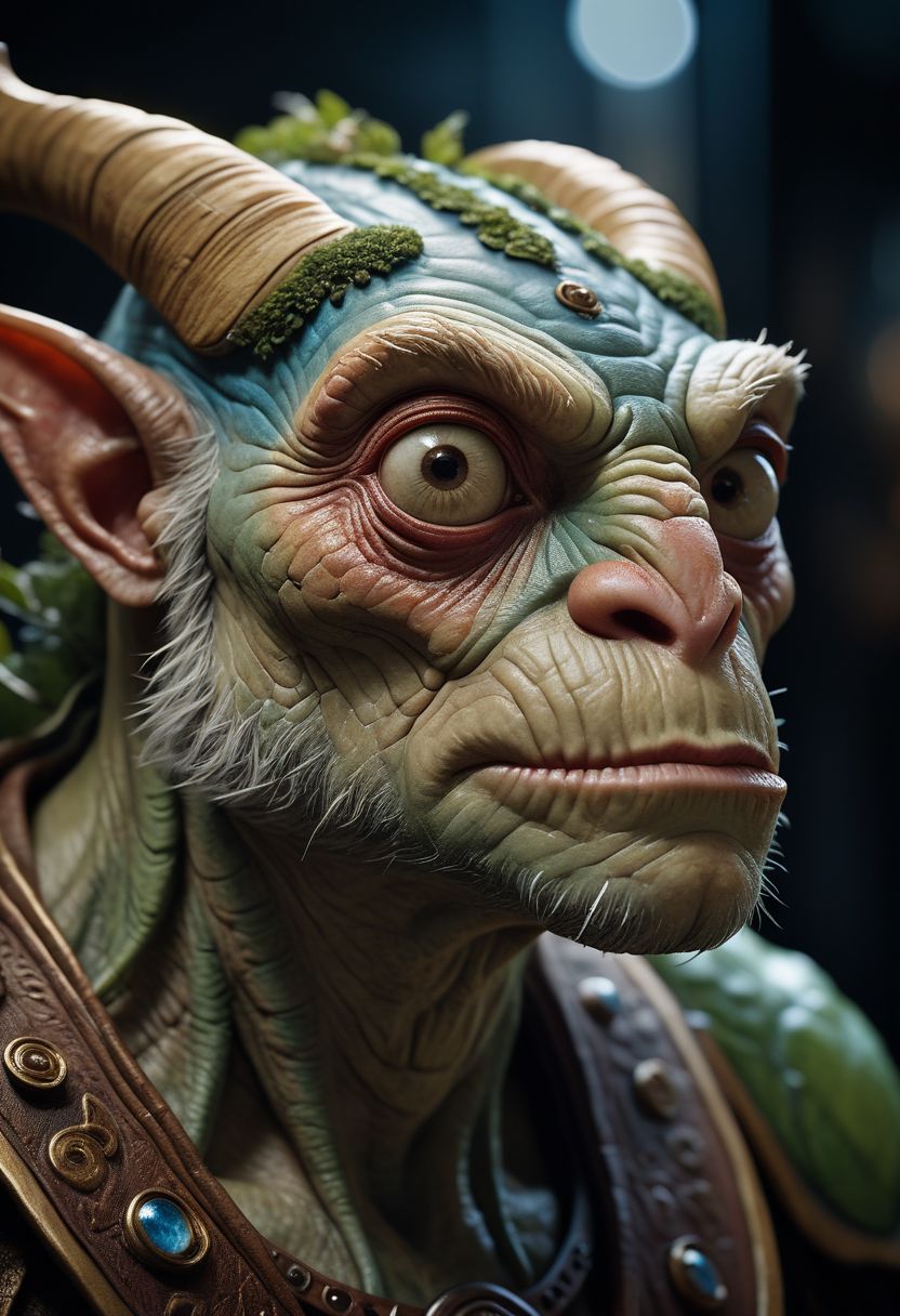 hyperrealistic art cinematic film still photography in the style of detailed hyperrealism photoshoot, creature, fantasy, James Christensen, bold lines, hyper detailed, . shallow depth of field, vignette, highly detailed, high budget, bokeh, cinemascope, moody, epic, gorgeous, film grain, grainy, extremely high-resolution details, photographic, realism pushed to extreme, fine texture, incredibly lifelike