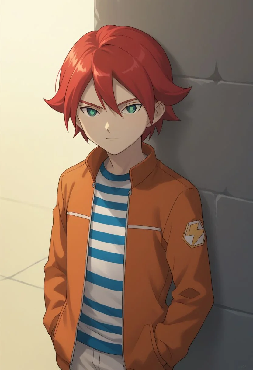 score_9, score_8_up, score_7_up, source_anime, highly detailed, 1boy, solo, male_focus, skinny, slender,
hiroto2, 1boy, solo, male focus, red hair, green eyes, jacket, orange jacket, open jacket, striped shirt,
outdoor