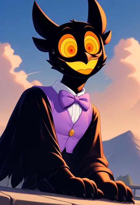 score_9, score_8_up, score_7_up, (by shinodage), outdoor, sexy, sweat, dutch angle, high quality, hires, solo, anthro, detailed background, detailed eyes, emotional, easynegative, Split Lighting style, pose
barnaby, avian, ghost, owl, spirit, black body, yellow eyes, long neck, feathers, vest, digitigrade, bow tie, purple clothing