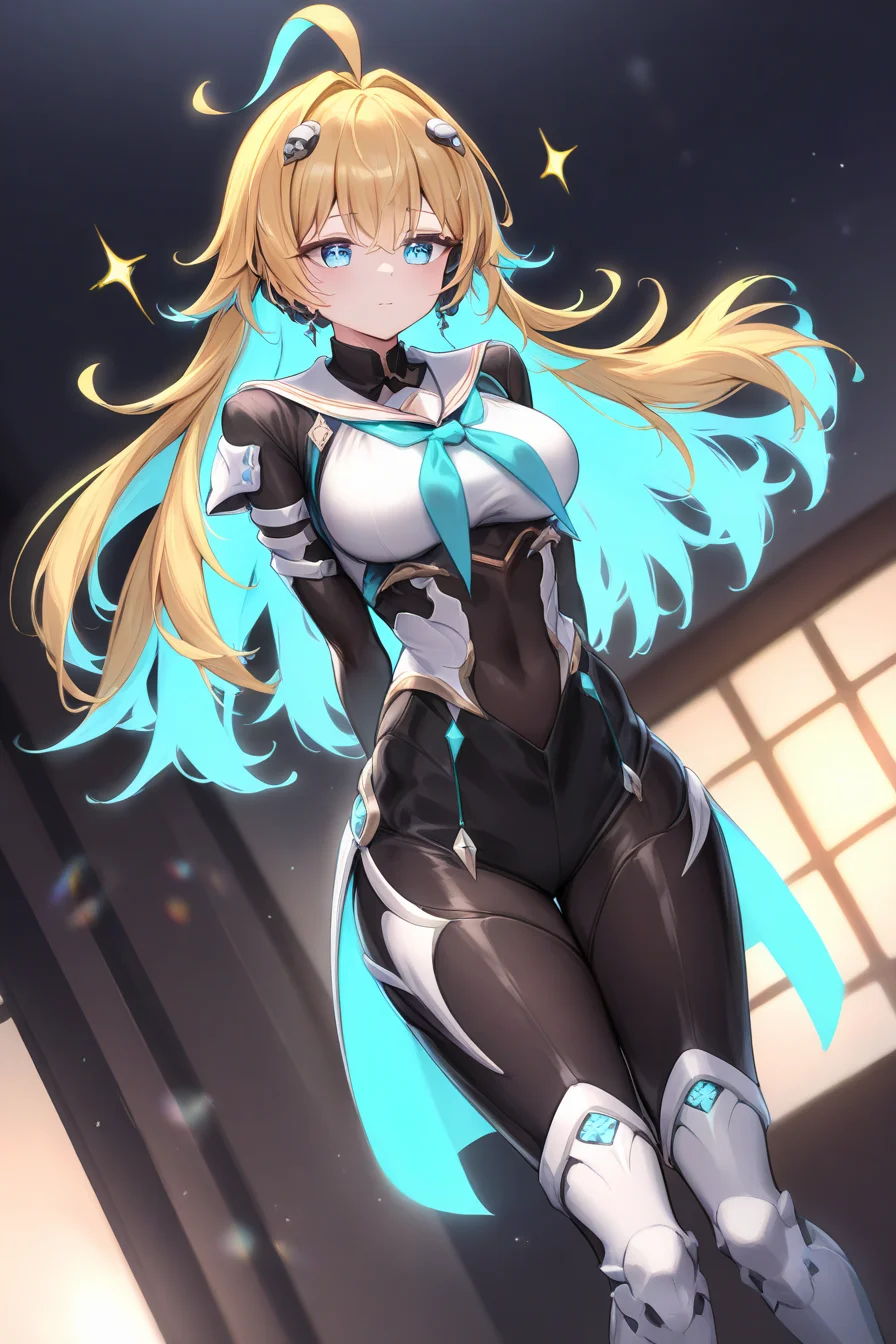 <lora:llmy:1>,1girl,blonde hair,blue eyes,+ +,colored inner hair,<lora:szbV1:0.8>,YZS,arms behind back,ahoge,, masterpiece, best quality, very aesthetic, absurdres