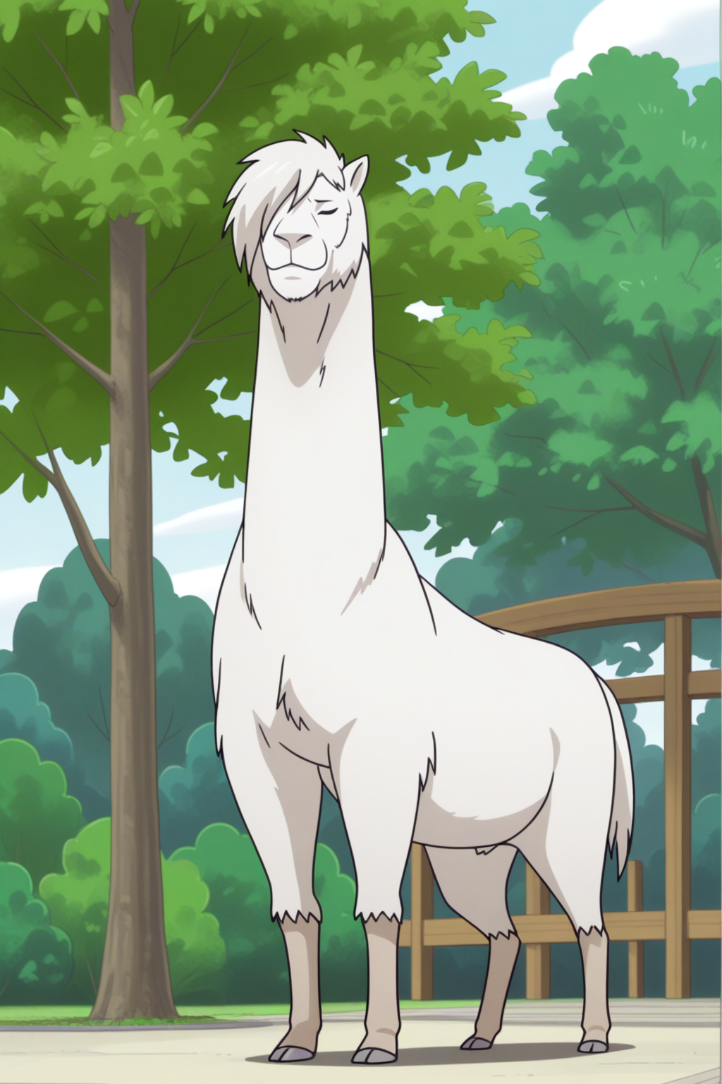 white lama, anime coloring <lora:Astarotte_no_Omocha_-_illustrious:0.8>