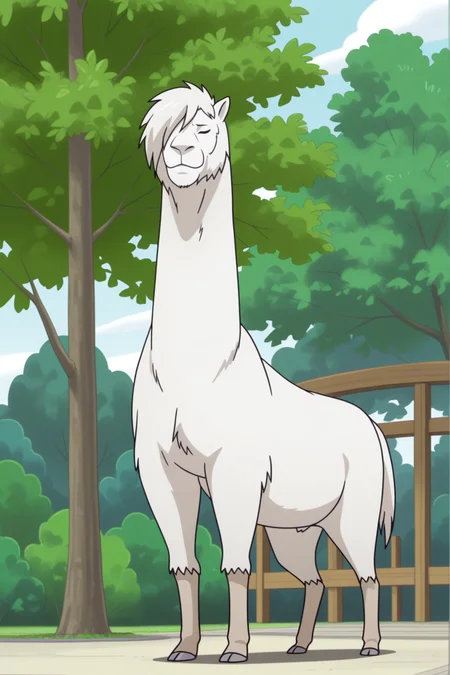 white lama, anime coloring <lora:Astarotte_no_Omocha_-_illustrious:0.8>