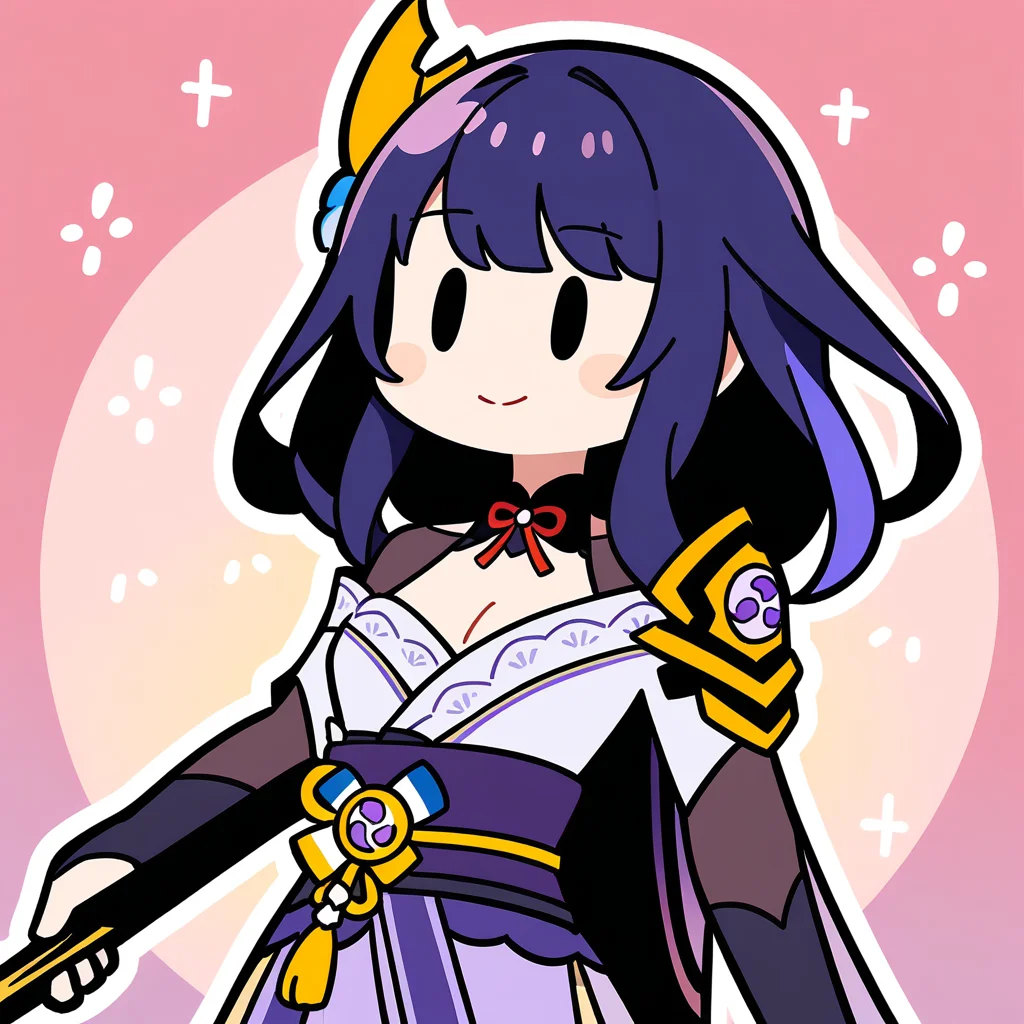 (bkub_\(style\):0.8), 1girl, raiden shougun, genshin impact, solo, holding sword, cleavage, |_|, light smile, safe, newest, masterpiece, very aesthetic