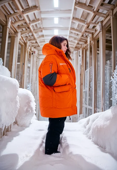 score_9, score_8_up, score_7_up, score_6_up, 1girl, 25yo, long brown hair, black snow pants, thick thighs, raw, photo, bokeh effect, absurdres, volumetric lighting, inside freezerrroom, covered in snow and ice, puffer jacket, <lora:Polar_Parka_-_Pony:1>, <lora:For_Pony_v0.2:0.7>, <lora:FreezerRoom:1>