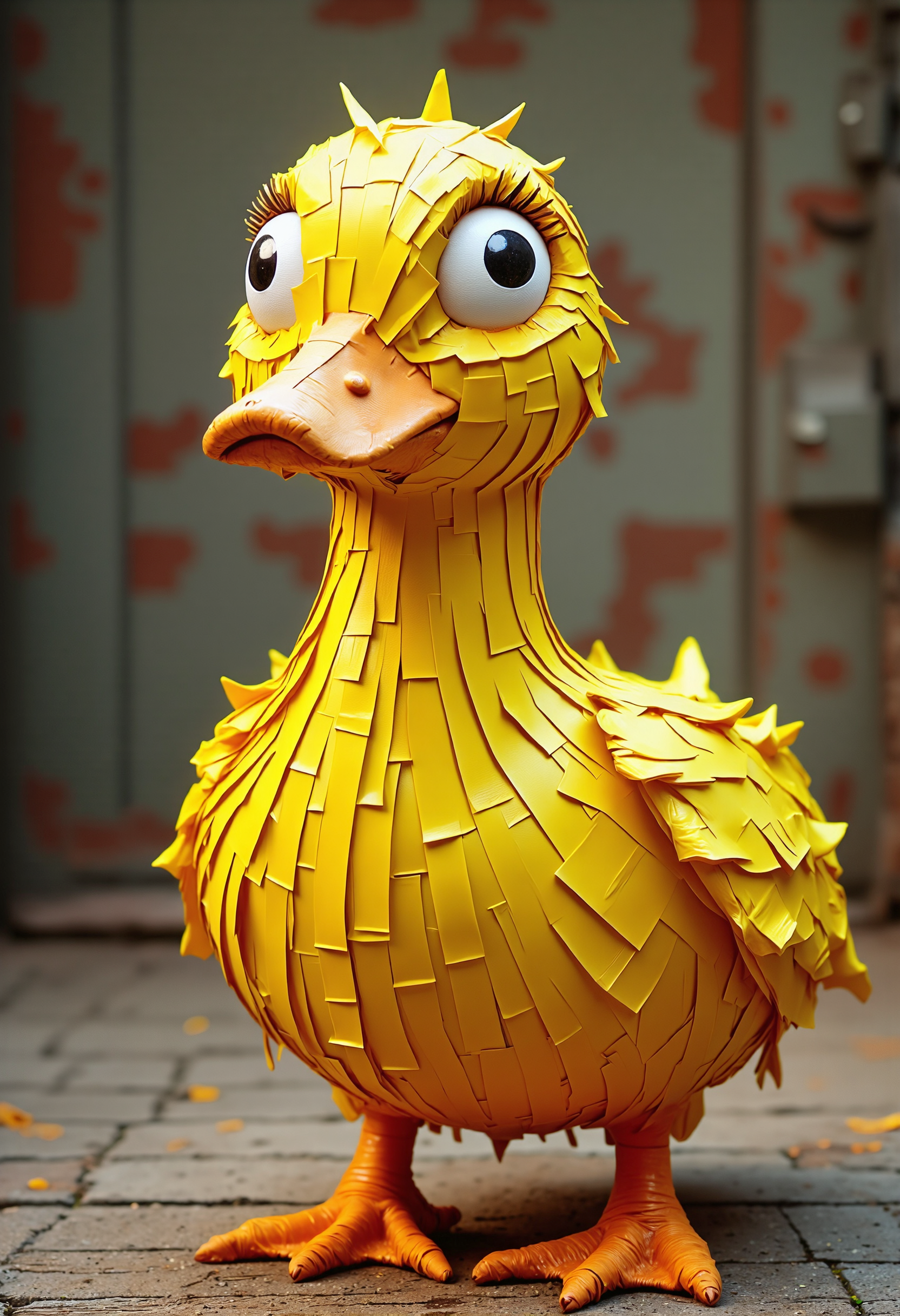 D7CKT4P3, an angry duck with big eyes made from yellow D7CKT4P3,  