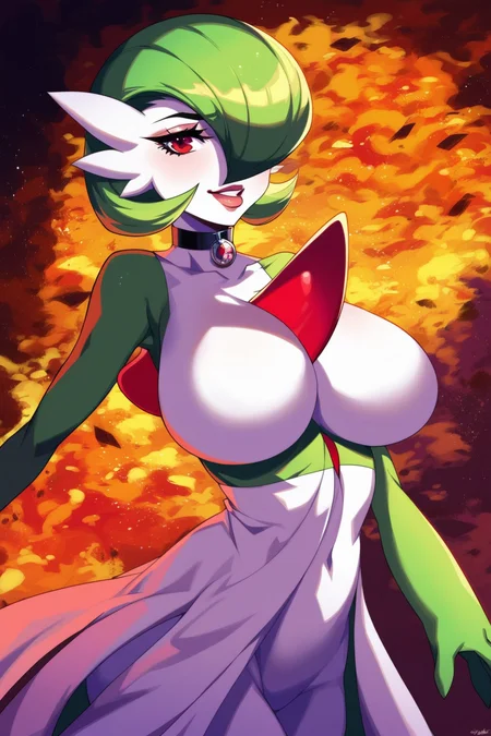 score_9, score_8_up, score_7_up, score_6_up, score_5_up, score_4_up, masterpiece, high quality, BREAK, full body, BREAK, 1girl,   <lora:Gardevoir[Pony]:0.8> Gardevoir, large breasts,