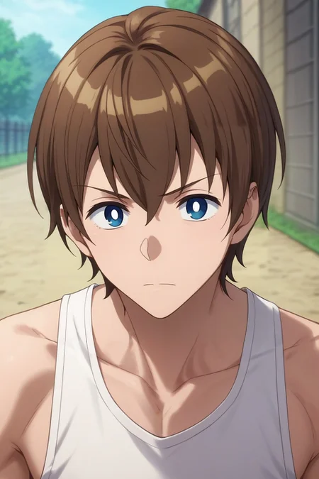 score_9, score_8_up, score_7_up, , rating_safe, , semi-realistic, , depth of field, 1boy, solo, male focus, <lora:masato_oosuki_pony:0.94>, masato_oosuki, brown hair, blue eyes, short hair, bangs, hair between eyes, bright pupils, white pupils, , tank top,, <lora:sdxl_lightning_8step_lora:1>