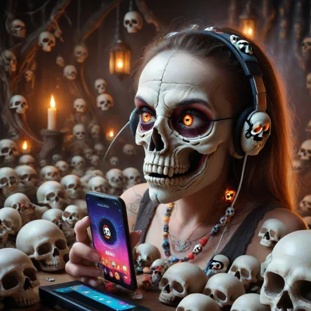 skull candy earbuds, colorful, electronics, slimes_skullwm, made of skulls, product image, marketing image