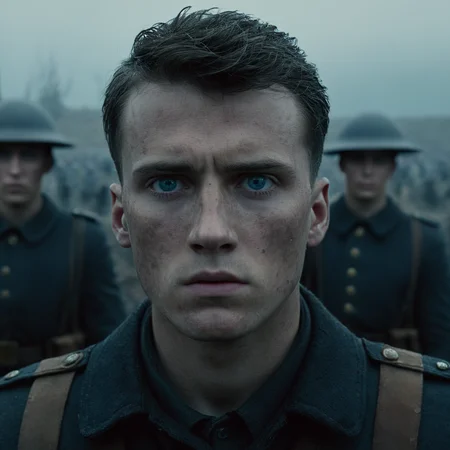 UHD, 4k, ultra detailed, cinematic, a photograph of  <lora:Battlefield ww1 style:1>
a closeup of a man with a black jacket staring at camera battlefield ww1 style,solo,looking at viewer,blue eyes,black hair,1boy,closed mouth,male focus,blurry,depth of field,blurry background,portrait,close-up,freckles,realistic , war, war zone, battle, warrior, soldier, dark themed, cinematic, film look, world war 1, first world war, ww1, military, dramatic light, epic, beautiful lighting, inpsiring