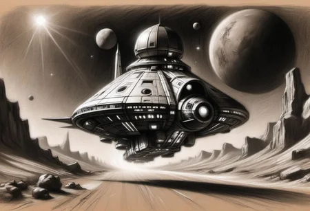 (masterpiece),
Black and white Renaissance drawing of a simple spaceship, road to mars,
Black and white tones,
HDR, highly detailed, 32k,
looking at viewer, Style-Renaissance
