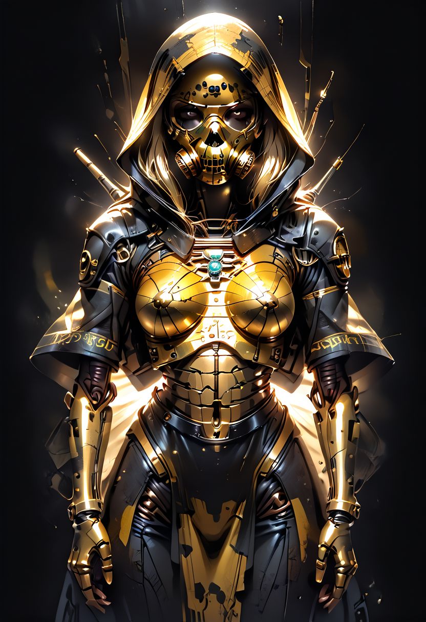 score_9, score_8_up, score_7_up, realistic, from front, wasp, insect, holographic, yellow hologram, mechanical, shiny, gas mask, respirator, hood, black background, zPDXL2,