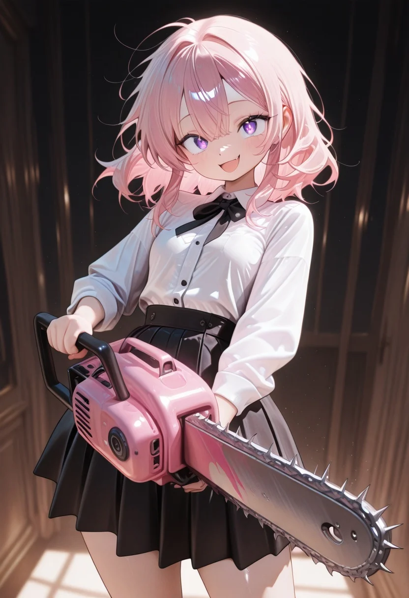 (masterwork, masterpiece, best quality, hyper-detailed, 8k uhd:1.4),
1girl, solo, CivChan, purple eyes, pink hair, medium hair, school uniform, standing looking sweet, coy, smiling sweetly, dark background,
holding a chainsaw, motion line, motion blur,
masterpiece, extremely aesthetic, highly detailed, dynamic composition, vibrant colors, vivid colors, saturated,
<lora:LoraILXL10_YamiStyle_v1:0.8> <lora:CivChan:1>
