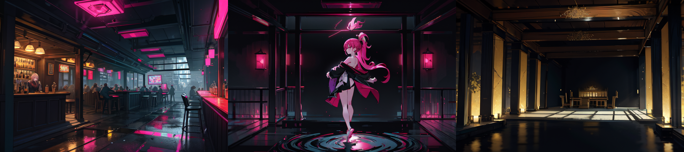 highly insanely detailed, masterpiece, top quality, best quality, highres, 4k, 8k, RAW photo, (very aesthetic, beautiful and aesthetic), 
__lazy-wildcards/subject/env-bg-interior/cyberpunk_club/prompts__, 
<lora:Cyberpunk_Club:0.3>, 
(1girl:1.3), 1other, 
__lazy-wildcards/dataset/background__,âââ