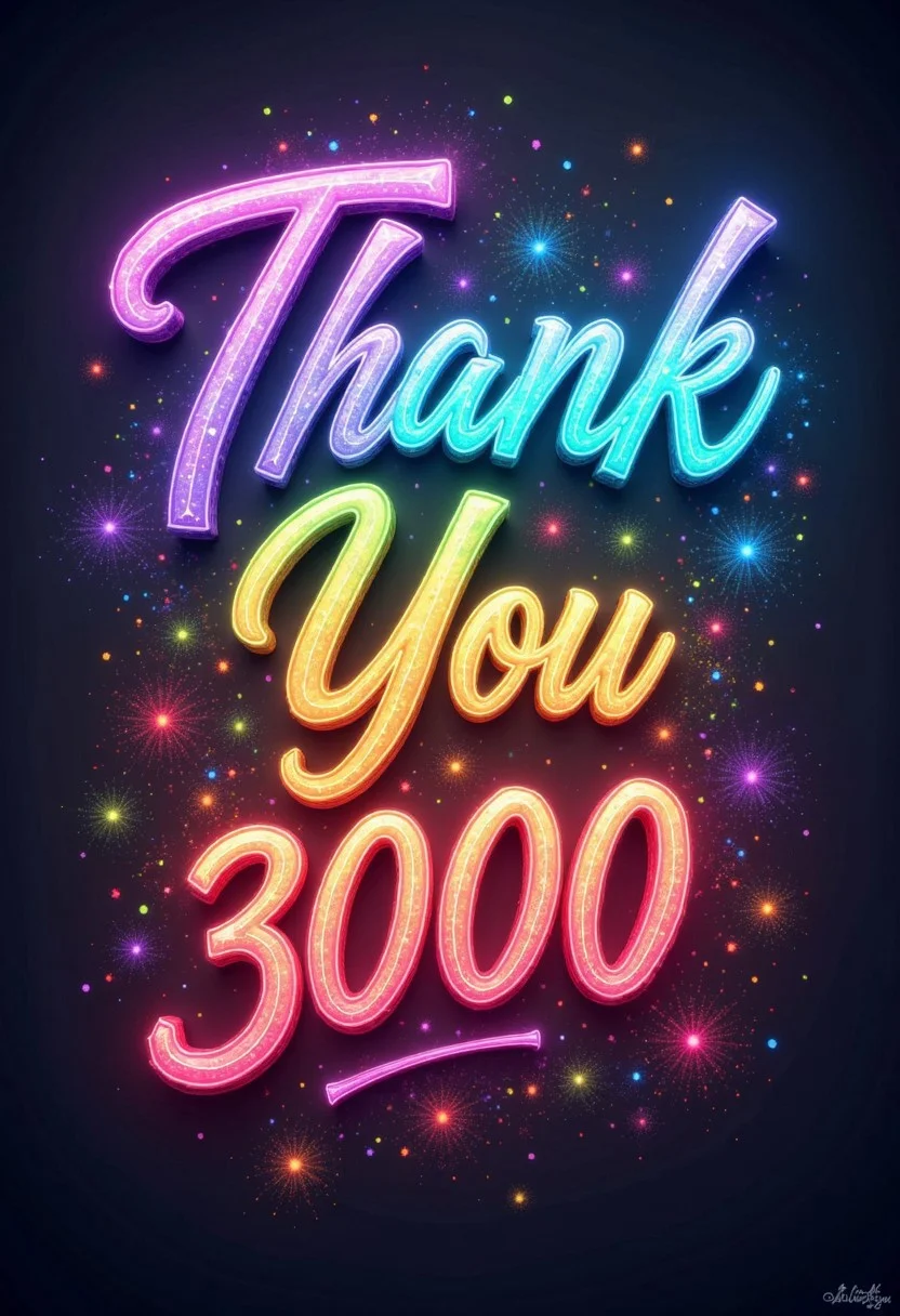 masterpiece, (Thank you 3000:1.5) in elegant cursive, intricate details, soft glowing light, artistic background, smooth gradients, high contrast, digital art, by a famous calligrapher, vibrant colors, visually striking
