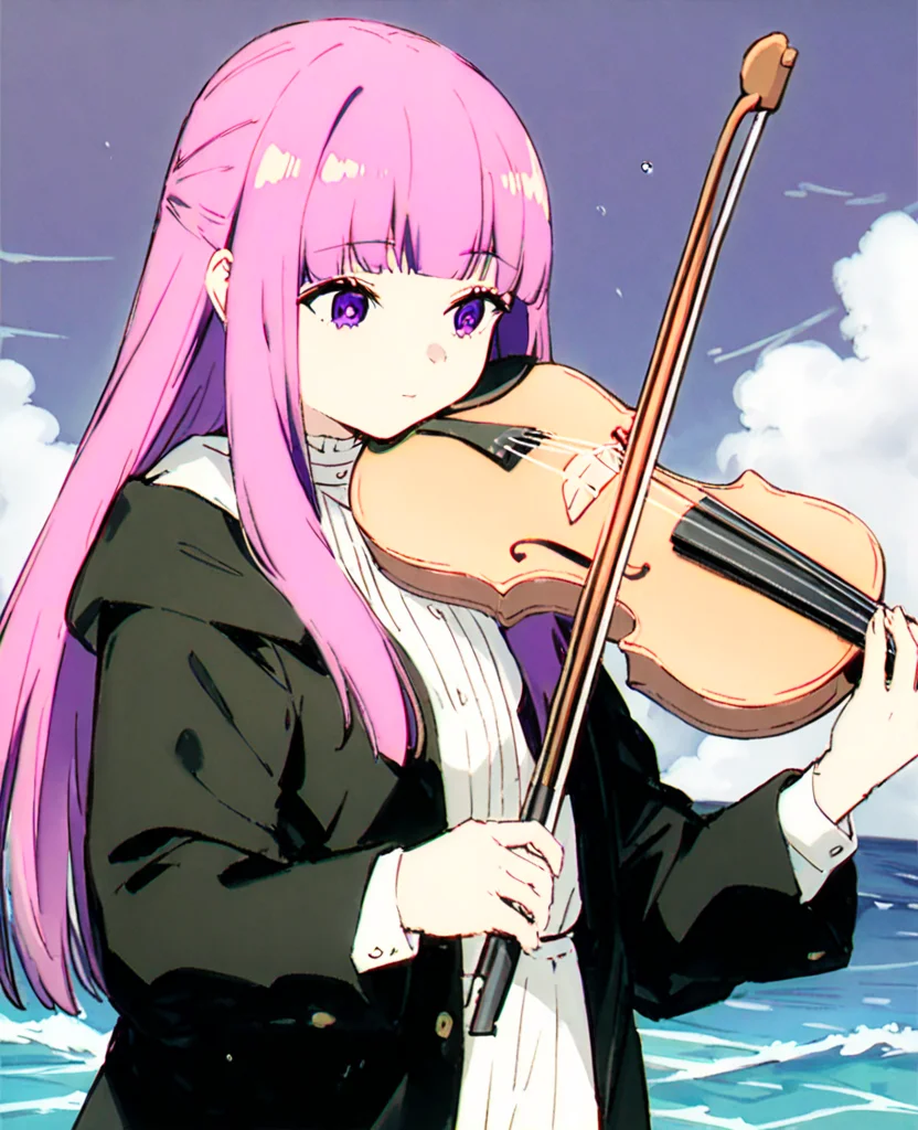 <lora:xtq:0.7>,violin,instrument,playing instrument,holding,bow \(music\),holding instrument,<lora:Vincent_Sketch_Manga:1>,daiton,<lora:è¥ä¼¦:1>,fl,long hair,bangs,blunt bangs,purple eyes,purple hair,white shirt,black jacket,fold,sea,dark clouds,, masterpiece,best quality,very aesthetic,absurdres,8k,<lora:ä¿®æsl:1>,