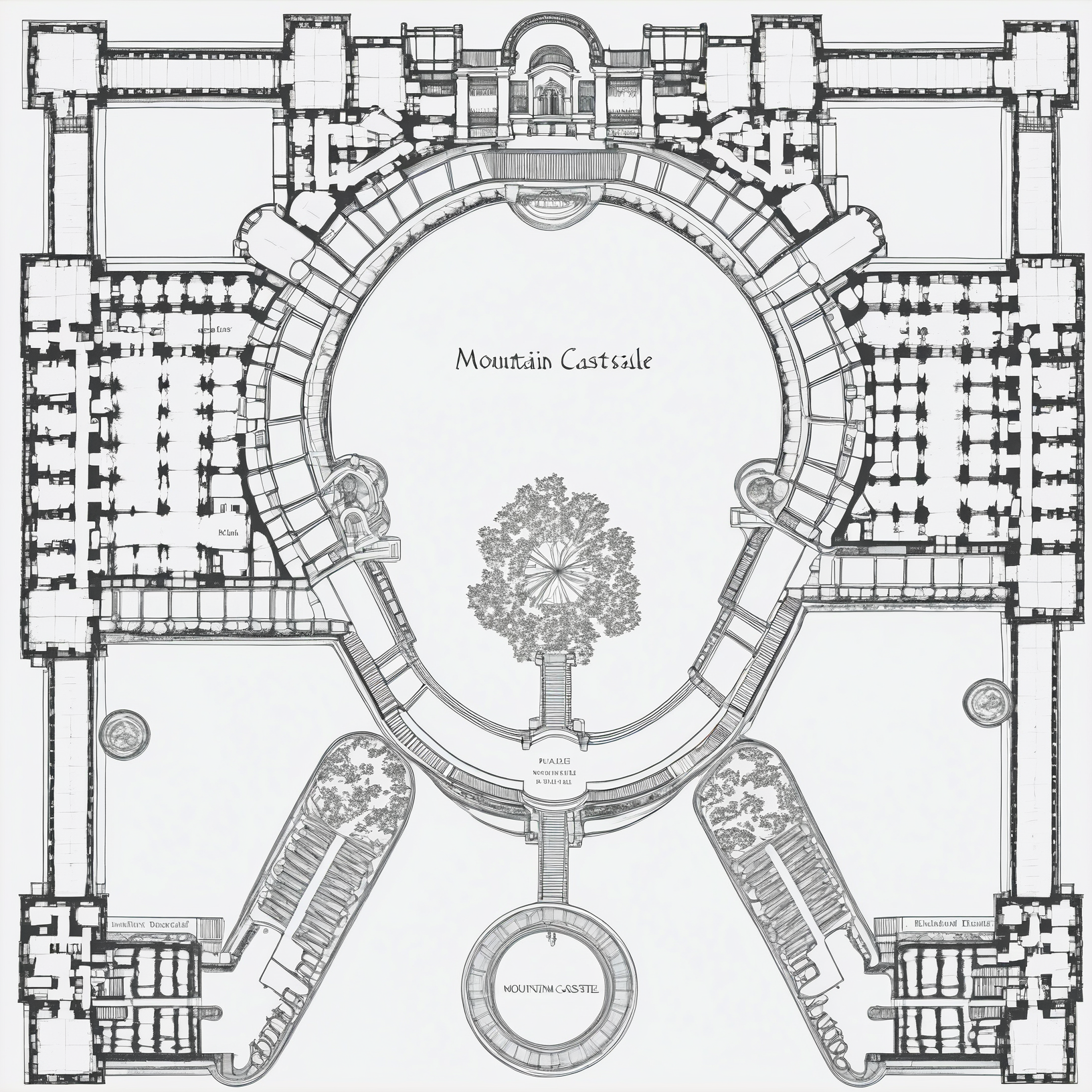 mountain castle floorplan with a beautiful courtyard, high resolution<lora:floorplans-prod-e-000012:1>
