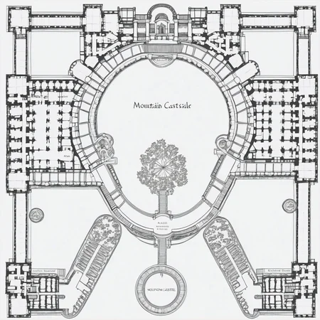 mountain castle floorplan with a beautiful courtyard, high resolution<lora:floorplans-prod-e-000012:1>